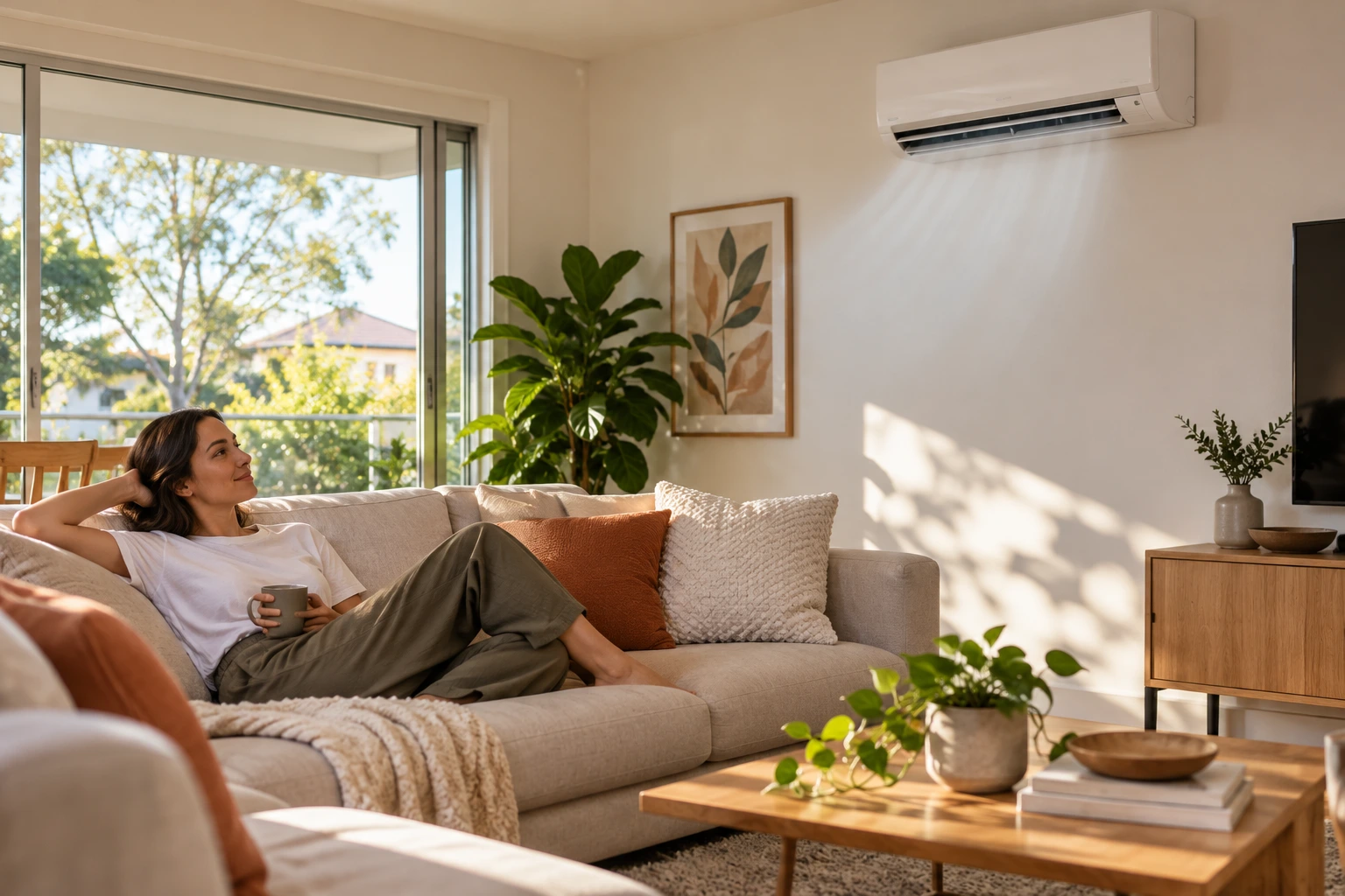 Well-placed air conditioner cooling a living room seating area